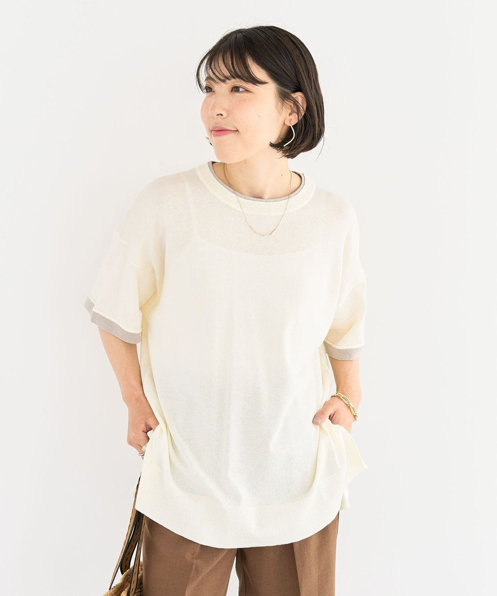 Green Parks 冷やっとすずやかレイヤーニットプルオーバ Off White
